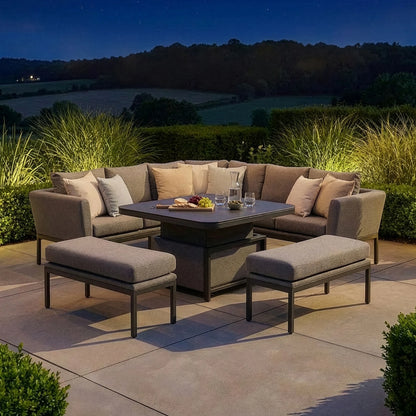 Outdoor Fabric Pulse Deluxe Square Dining Set with Rising Table - Zinc Grey