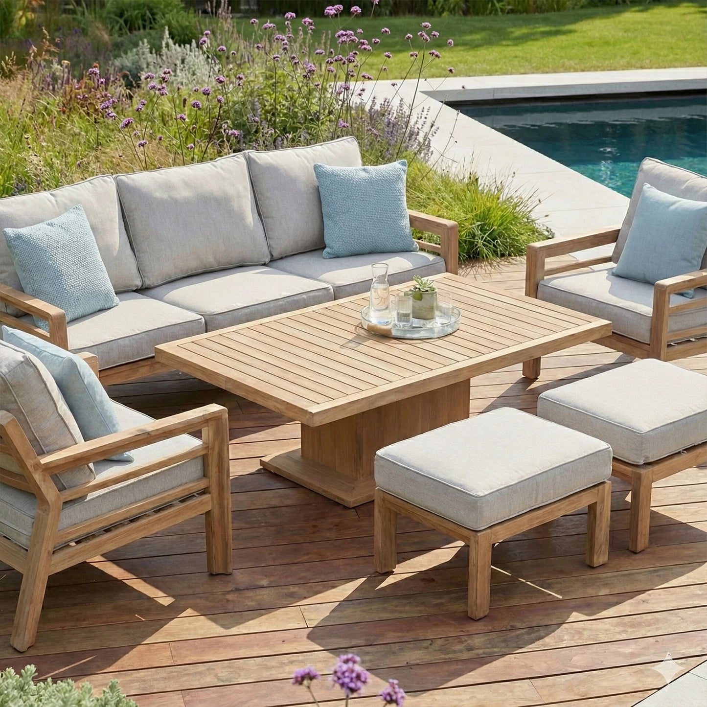 New York 3 Seat Dining Set with Rising Table - Almond