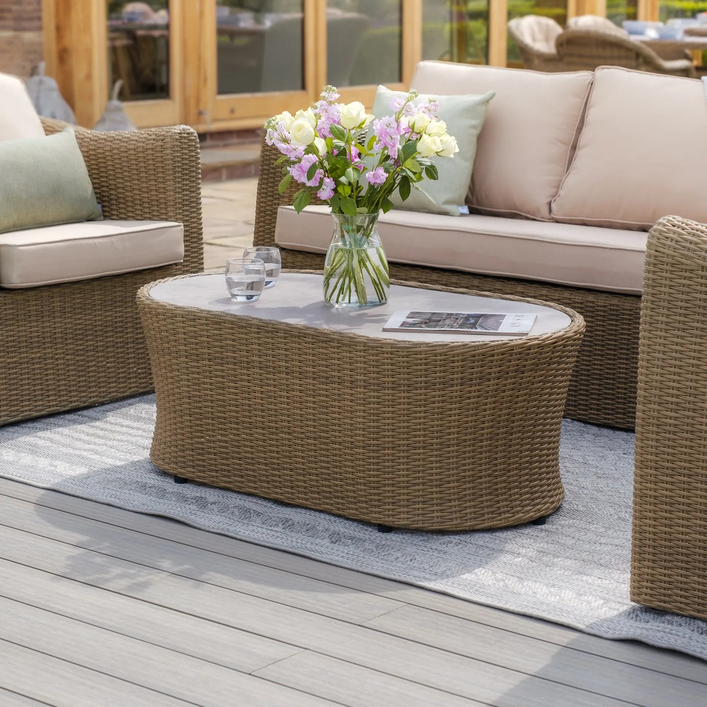 Winchester 2 Seat Rattan Sofa Set with Ceramic Glass Coffee Table