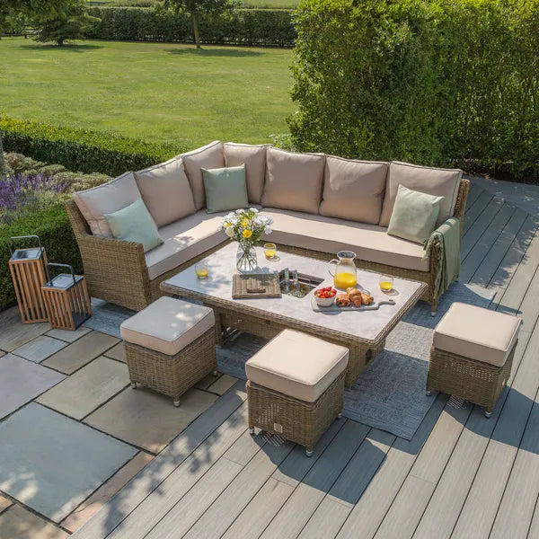 Winchester Corner Dining Set with Rising Table & Ice Bucket - Ceramic Glass Table