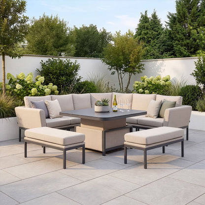 Outdoor Fabric Pulse Deluxe Square Dining Set with Rising Table - Oatmeal