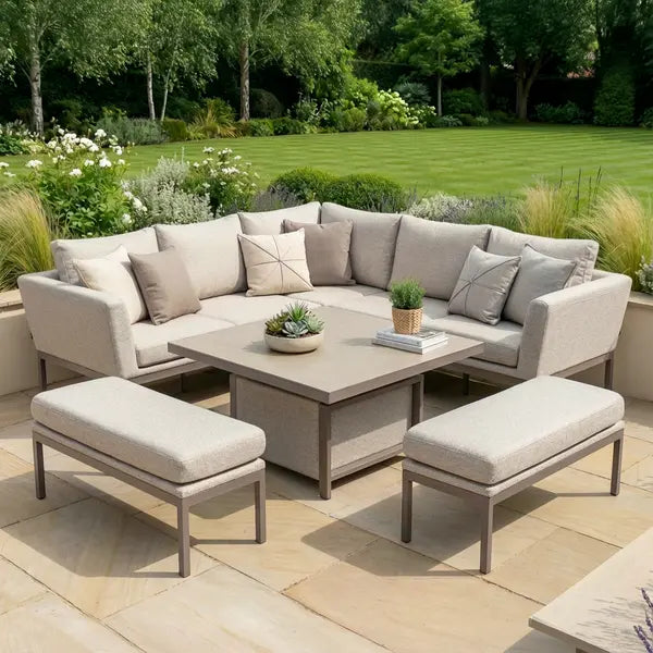 Outdoor Fabric Pulse Square Corner Dining Set With Rising Table - Latte