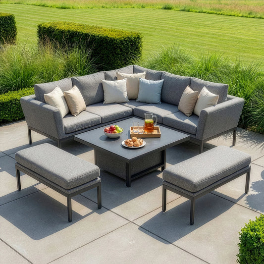 Outdoor Fabric Pulse Square Corner Dining Set With Rising Table - Zinc Grey