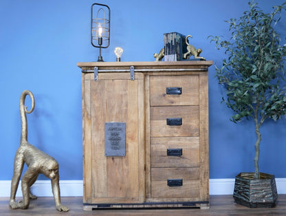 Industrial Mango Wood 4 Drawer Cabinet