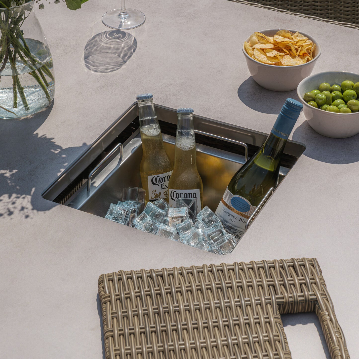 Winchester Rattan Royal Corner Dining Set With Ice Bucket And Rising Table