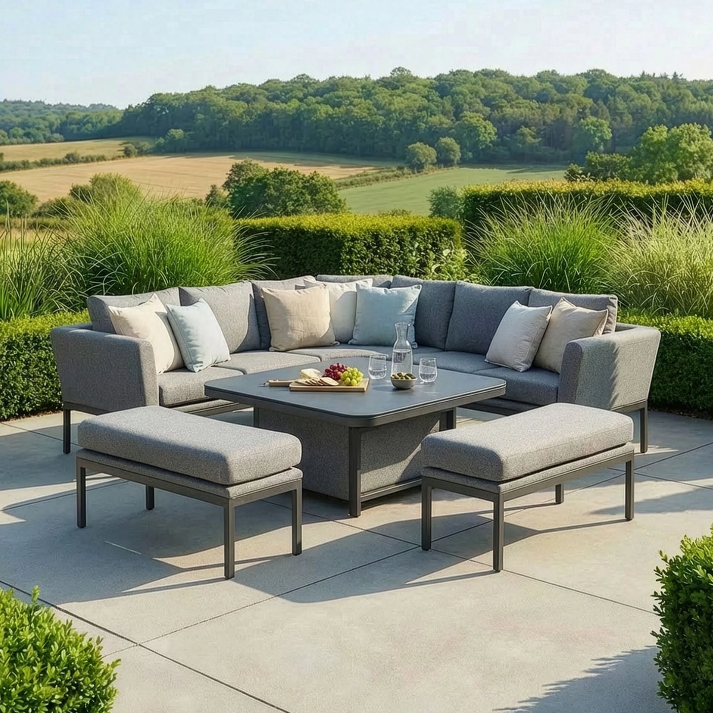 Outdoor Fabric Pulse Deluxe Square Dining Set with Rising Table - Zinc Grey