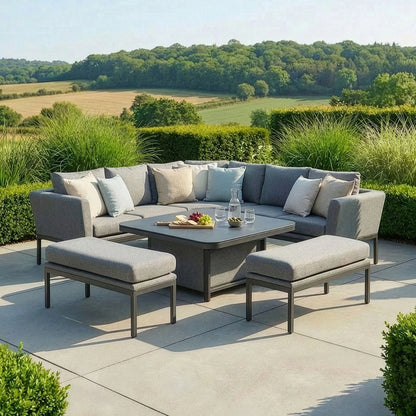 Outdoor Fabric Pulse Deluxe Square Dining Set with Rising Table - Zinc Grey