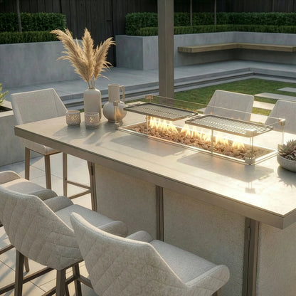Outdoor Fabric Regal 8 Seat Rectangular Bar Set
with Fire Pit Table - Latte