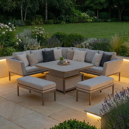 Outdoor Fabric Pulse Deluxe Square Dining Set with Rising Table - Latte