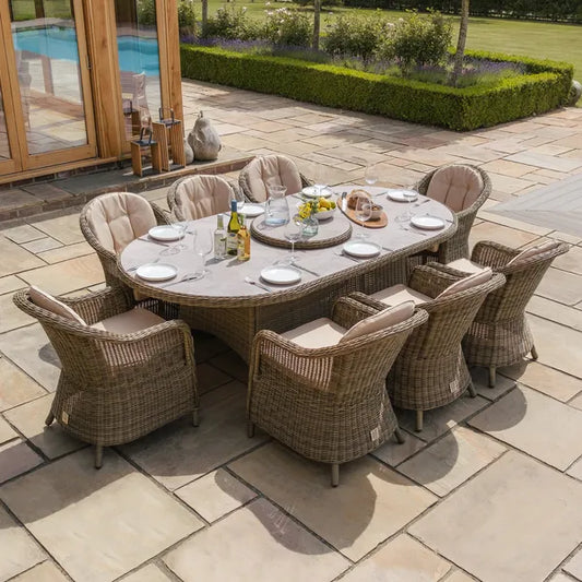 Winchester 8 Seat Oval Dining Set with Heritage Chairs and Lazy Susan