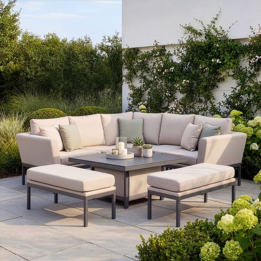 Outdoor Fabric Pulse Square Corner Dining Set With Rising Table - Oatmeal