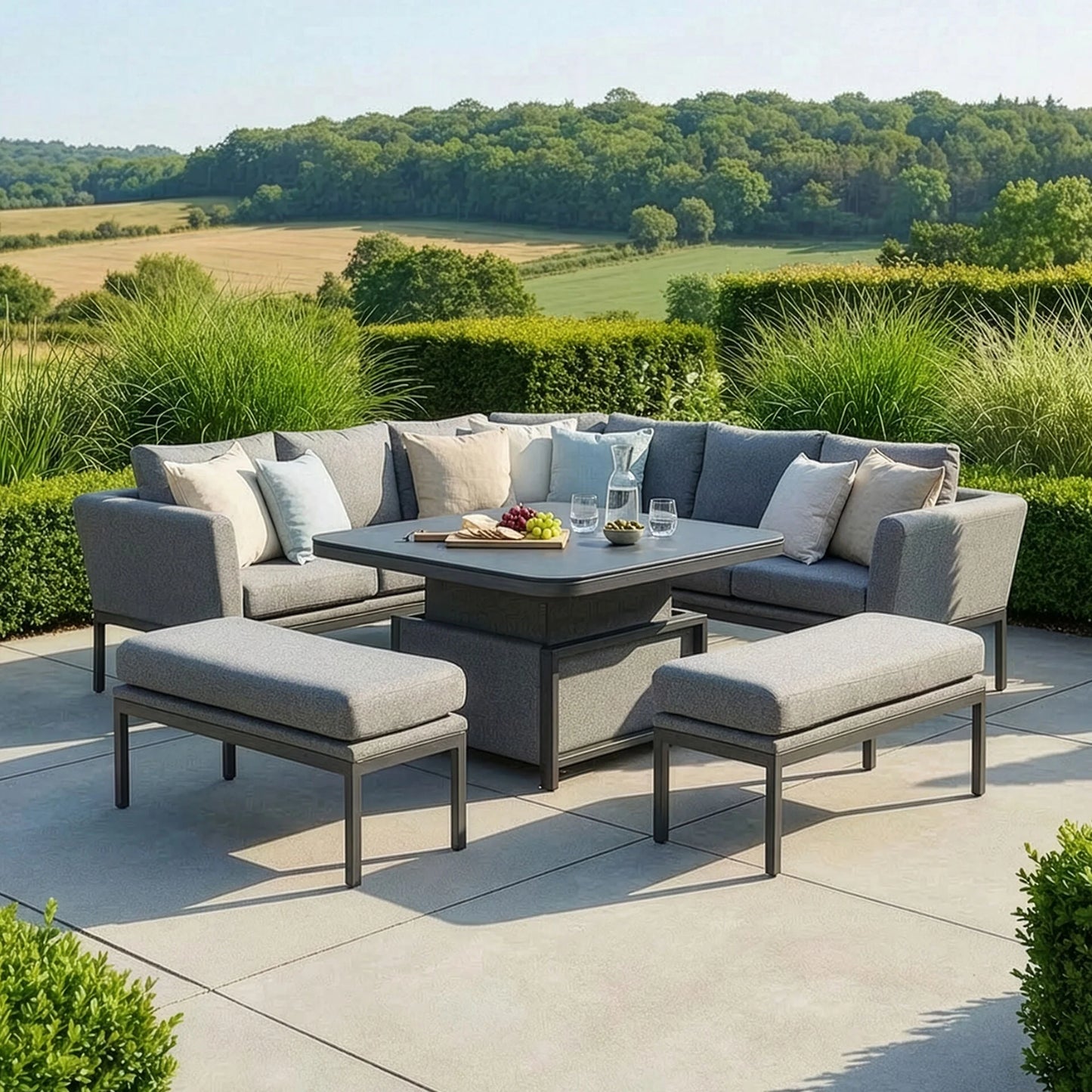 Outdoor Fabric Pulse Deluxe Square Dining Set with Rising Table - Zinc Grey