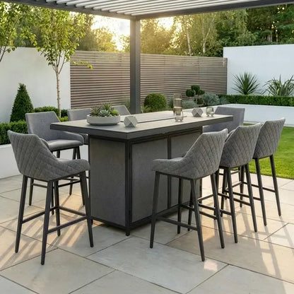 Outdoor Fabric Regal 8 Seat Rectangular Bar Set
with Fire Pit Table - Zinc Grey