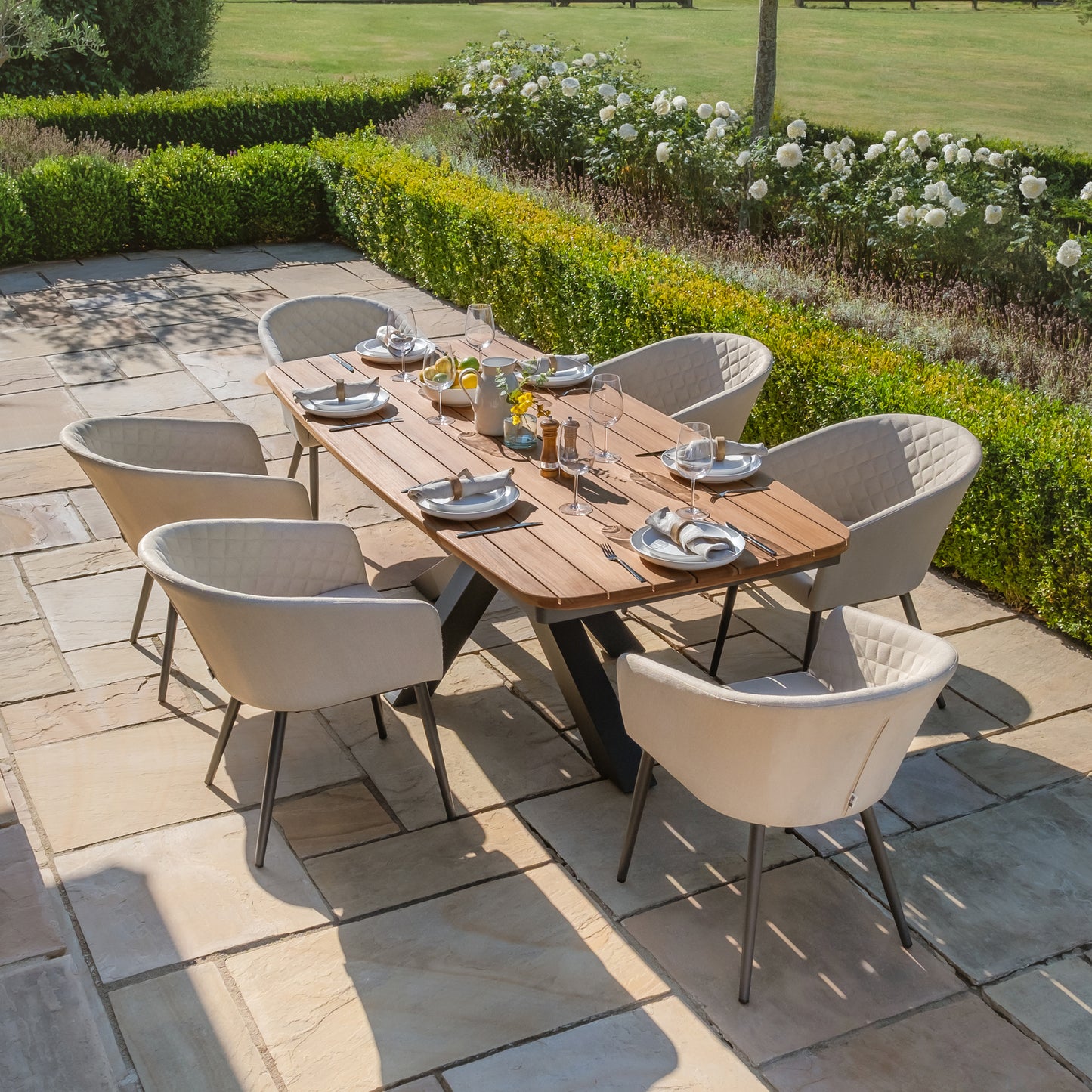 Jakarta Teak 6 Seat Oval Dining Table Set - Oatmeal