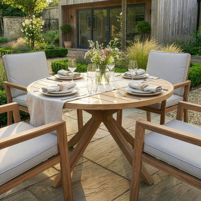 New York 4 Seat Round Aluminium Dining Set - Almond