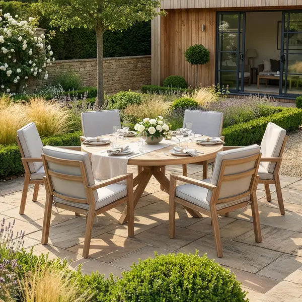 New York 6 Seat Round Aluminium Dining Set -Almond