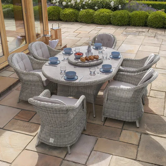 Oxford 6 Seat Oval Dining Set With Heritage Chairs And Lazy Susan - Ceramic Top