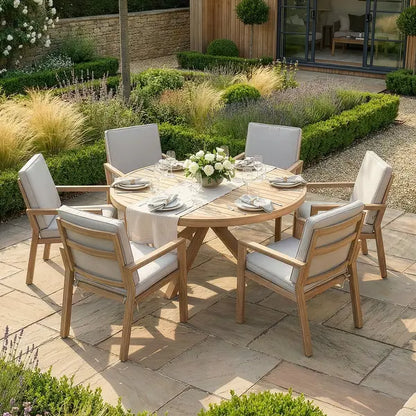 New York 6 Seat Round Aluminium Dining Set -Almond