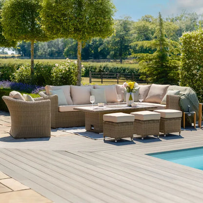 Winchester Deluxe Large Rattan Corner Dining Set with Rising Table & Armchair - Ceramic Glass