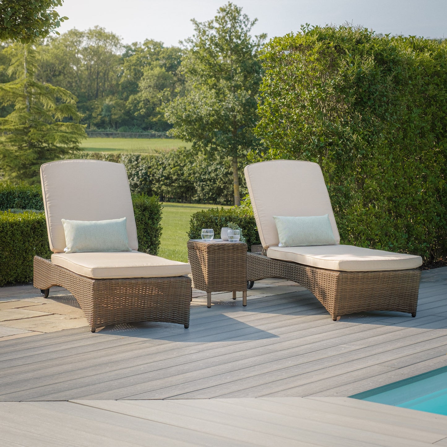 Winchester Rattan Sun Lounger Set - Ceramic Glass
