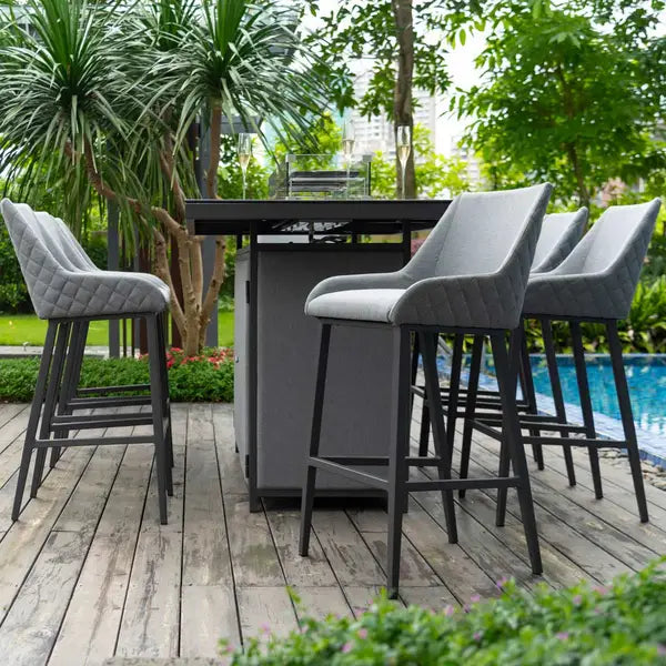 Outdoor Fabric Regal 8 Seat Rectangular Bar Set with Fire Pit Table - Flanelle