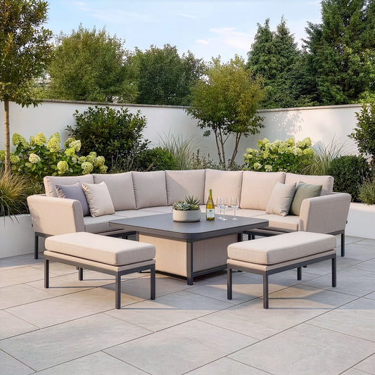 Outdoor Fabric Pulse Deluxe Square Dining Set with Rising Table - Oatmeal