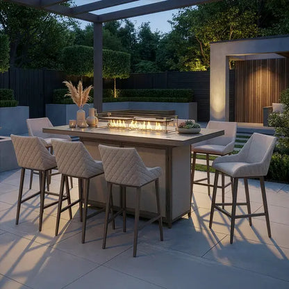 Outdoor Fabric Regal 8 Seat Rectangular Bar Set
with Fire Pit Table - Latte