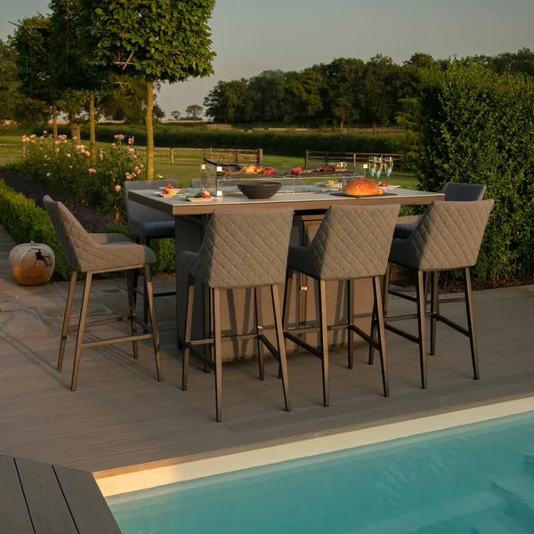 Outdoor Fabric Regal 8 Seat Rectangular Bar Set with Fire Pit Table - Flanelle