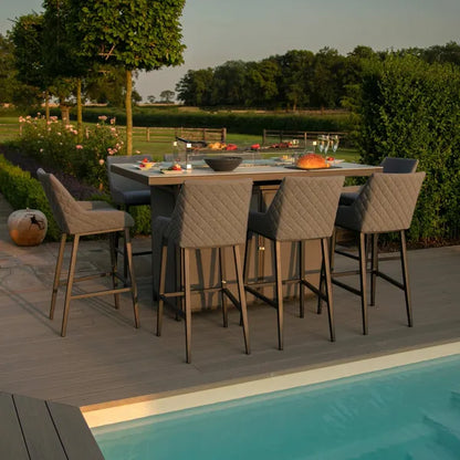 Outdoor Fabric Regal 8 Seat Rectangular Bar Set with Fire Pit Table - Flanelle