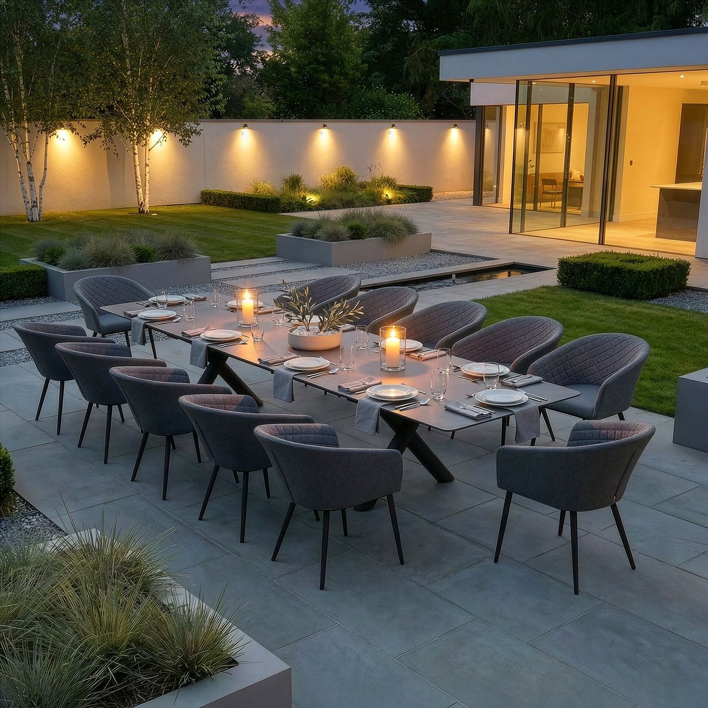 Outdoor Fabric Ambition 8-12 Seat Maxim Extending Dining Set - Zinc Grey
