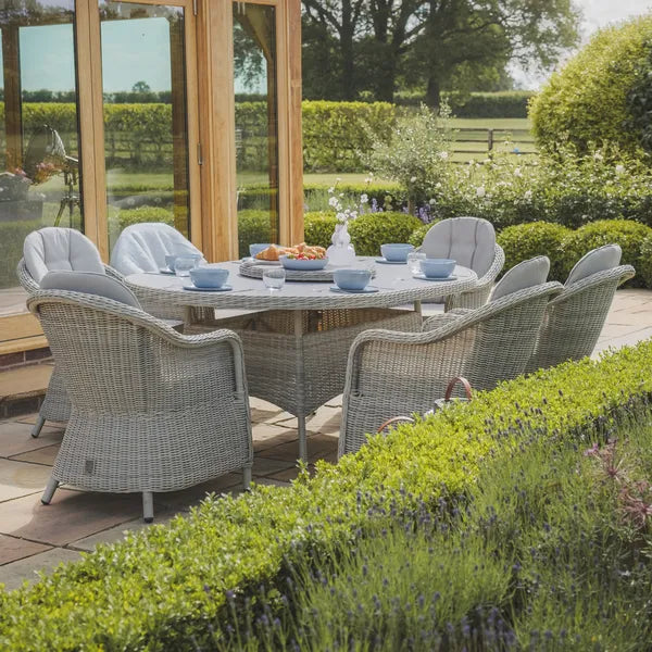 Oxford 6 Seat Oval Dining Set With Heritage Chairs And Lazy Susan - Ceramic Top
