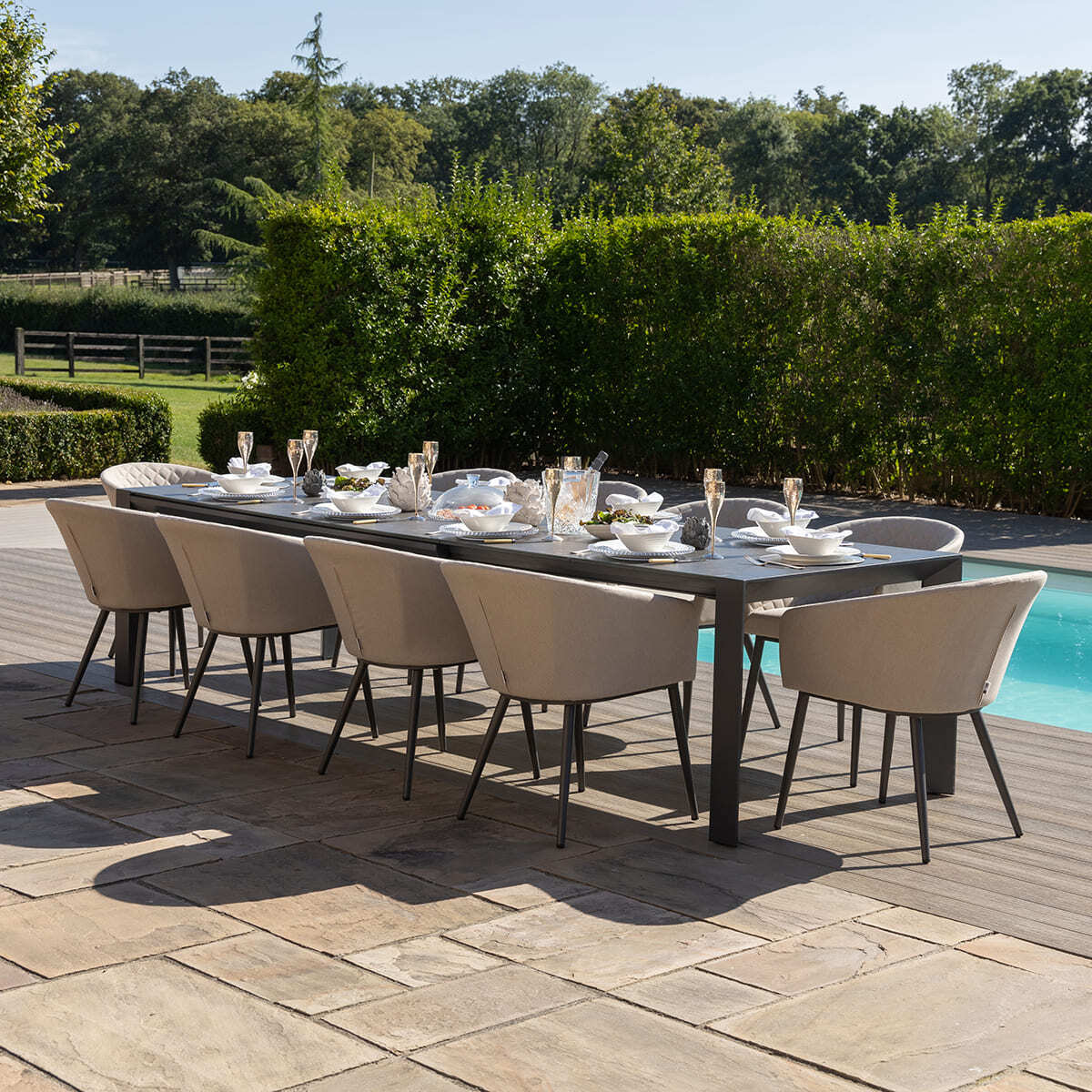 Outdoor Fabric Ambition 6-10 Seat Extending Dining Set - Oatmeal
