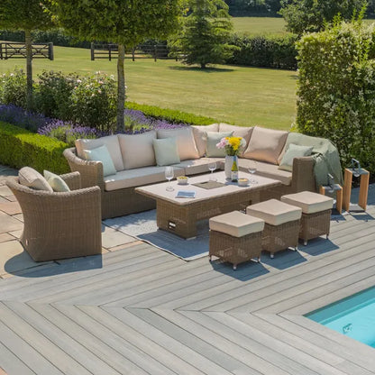 Winchester Deluxe Large Rattan Corner Dining Set with Rising Table & Armchair - Ceramic Glass