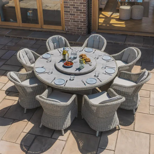 Oxford 8 Seat Round Dining Set With Heritage Chairs And Lazy Susan - Ceramic Top
