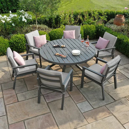 New York 6 Seat Round Aluminium Dining Set - Dove Grey