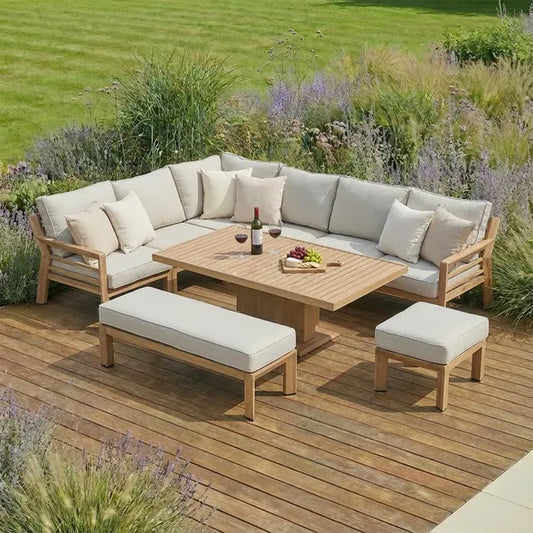 New York Aluminium Corner Dining Set With Rising Table - Almond