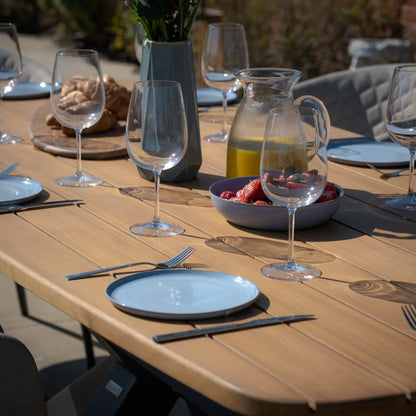 Jakarta Teak 8 Seat Oval Dining Table Set - Oatmeal