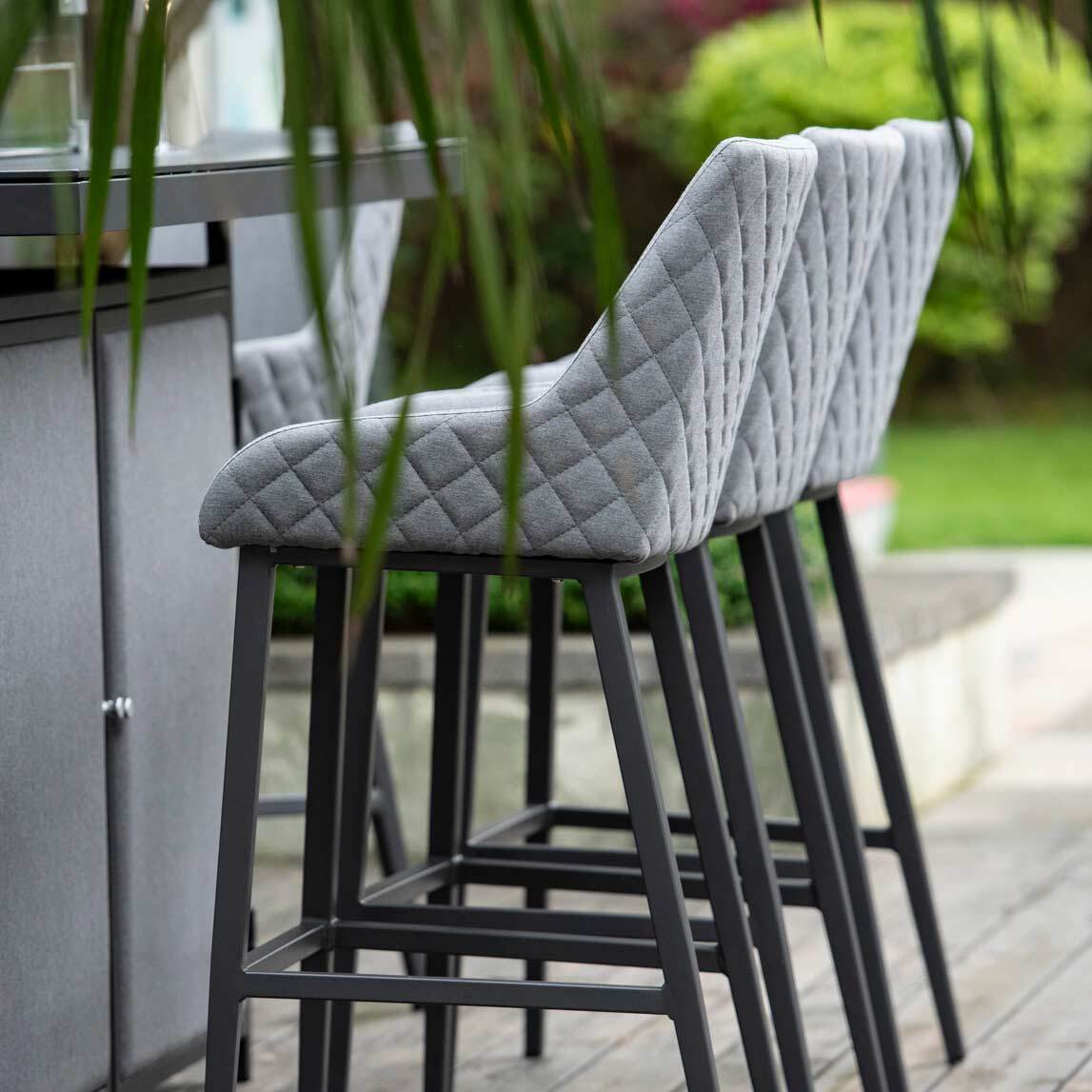 Outdoor Fabric Regal 8 Seat Rectangular Bar Set with Fire Pit Table - Flanelle