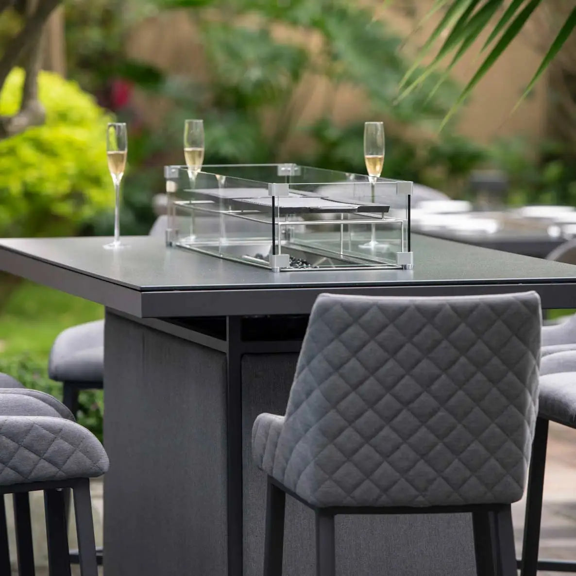 Outdoor Fabric Regal 8 Seat Rectangular Bar Set with Fire Pit Table - Flanelle
