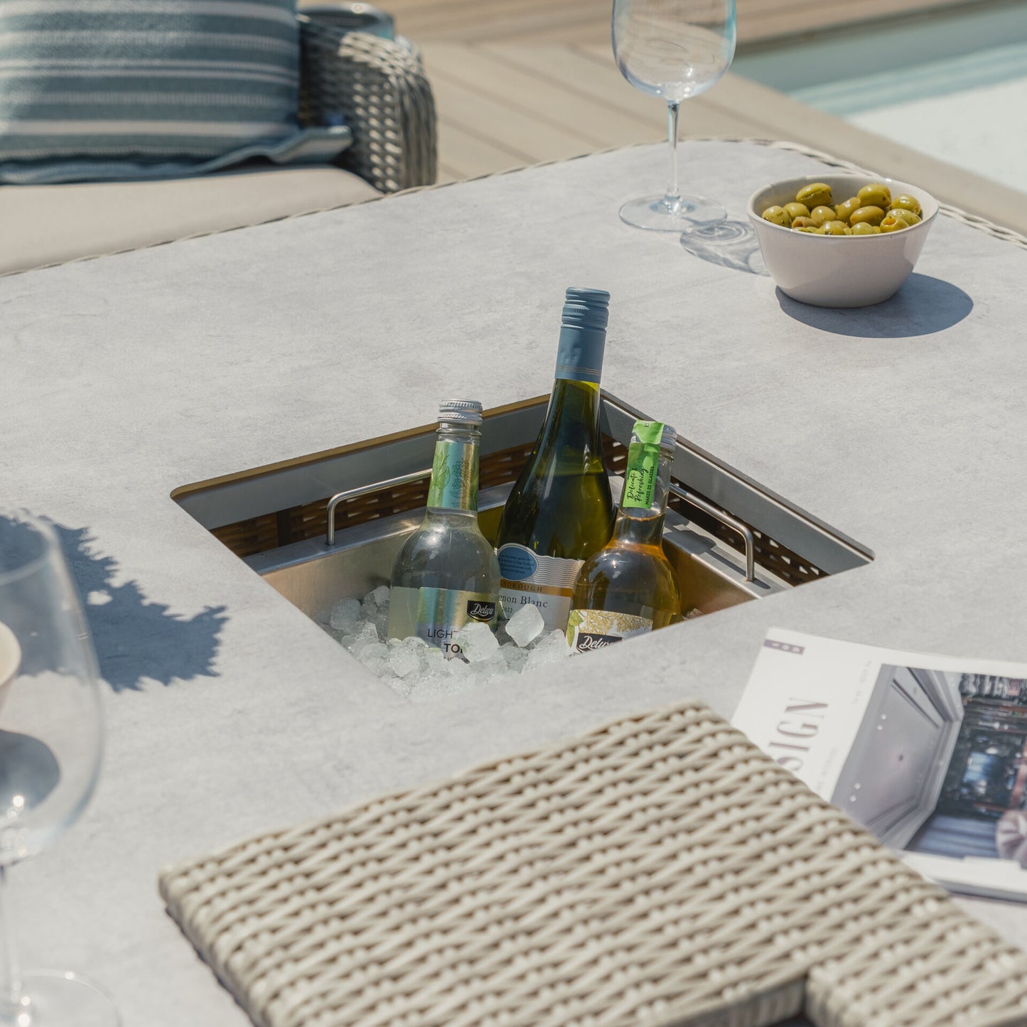 Oxford Royal Corner Dining Set with Ice Bucket & Rising Table - Ceramic Glass