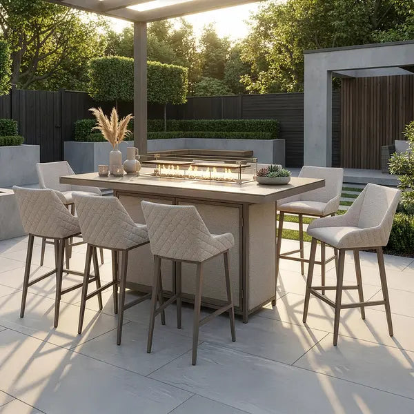 Outdoor Fabric Regal 8 Seat Rectangular Bar Set
with Fire Pit Table - Latte