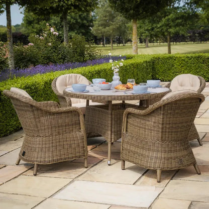 Winchester Heritage 4 Seat Round Rattan Dining Set - Ceramic Glass