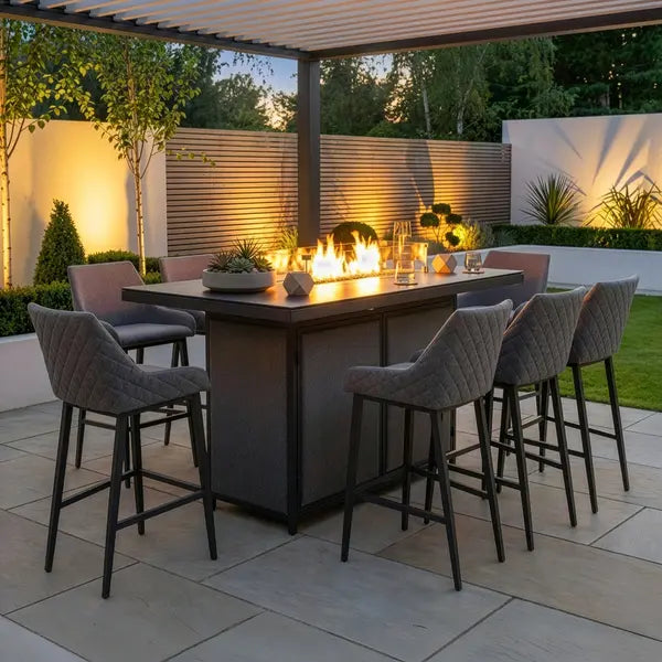 Outdoor Fabric Regal 8 Seat Rectangular Bar Set
with Fire Pit Table - Zinc Grey