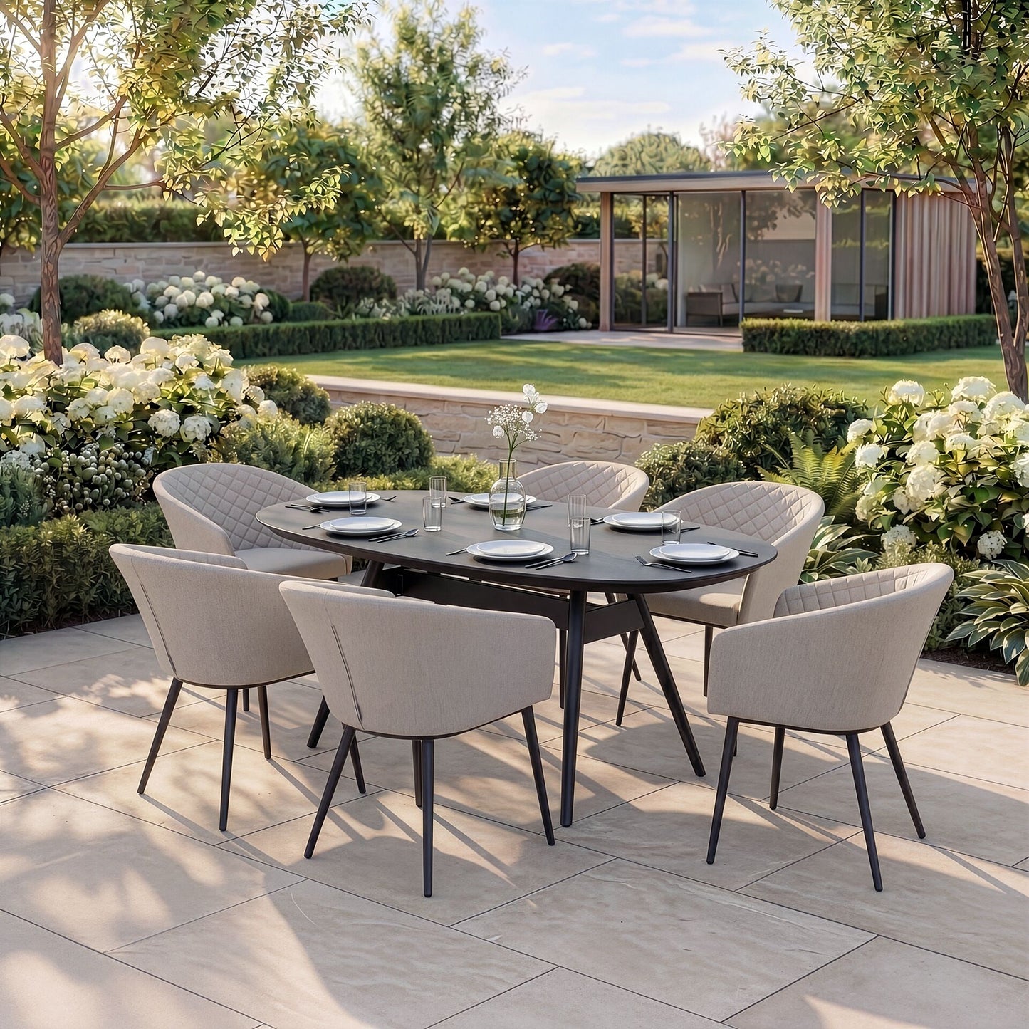 Outdoor Fabric Ambition 6 Seat Oval Dining Set - Oatmeal