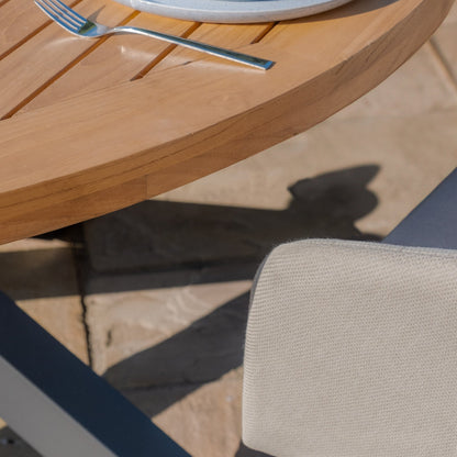 Jakarta Teak 6 Seat Round Dining Table Set - Oatmeal