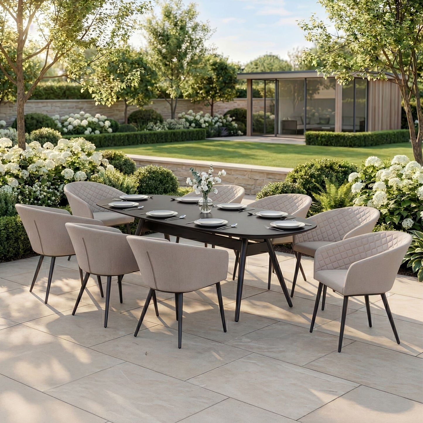 Outdoor Fabric Ambition 8 Seat Oval Dining Set - Oatmeal
