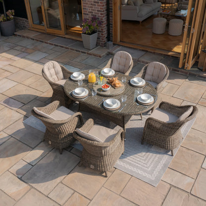 Winchester 6 Seat Oval Dining Set with Heritage Chairs and Lazy Susan