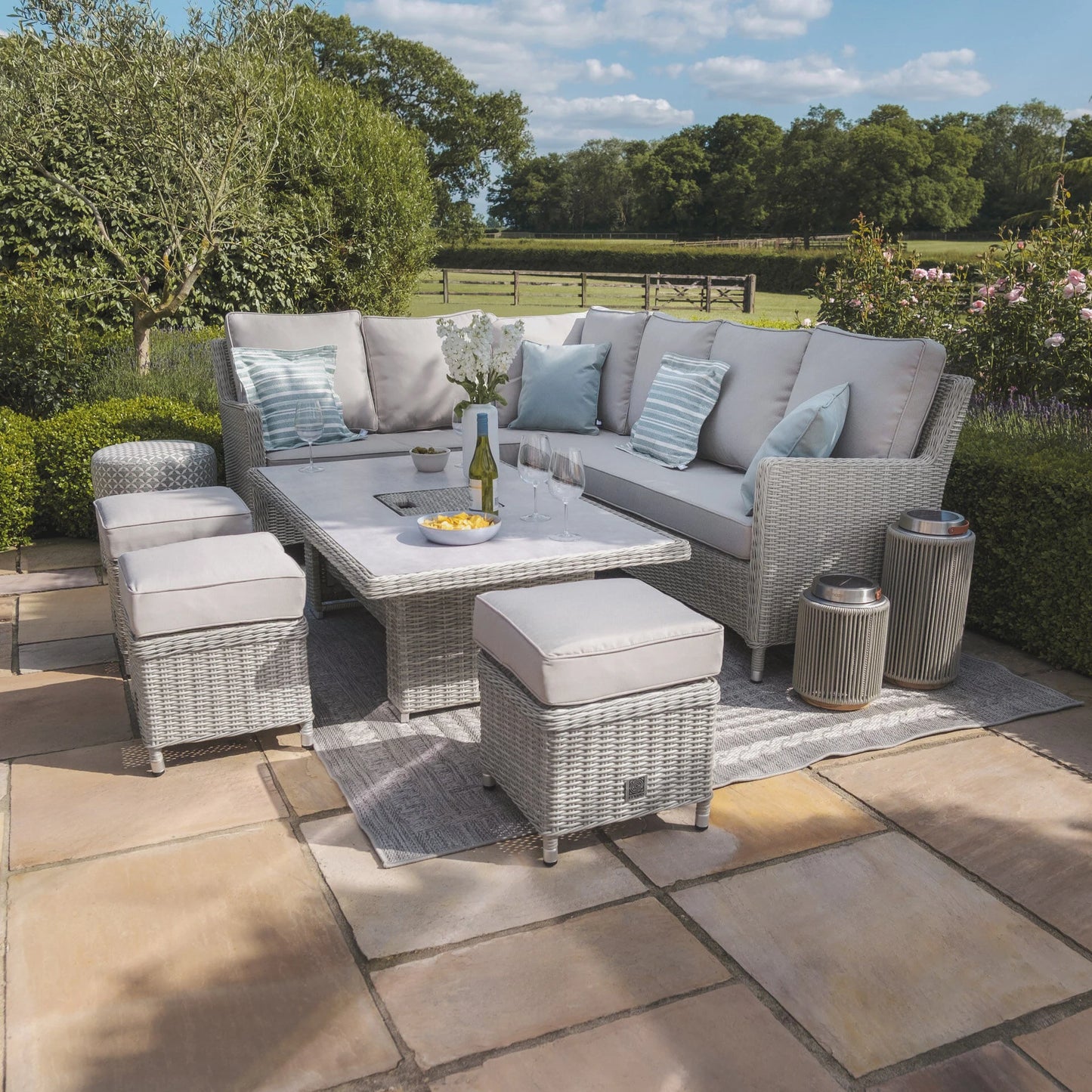Oxford Corner Dining Set with Ice Bucket & Rising Table - Ceramic Glass