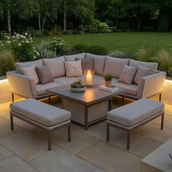Outdoor Fabric Pulse Square Corner Dining Set With Rising Table - Latte