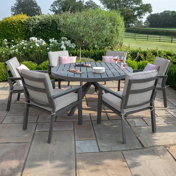 New York 6 Seat Round Aluminium Dining Set - Dove Grey